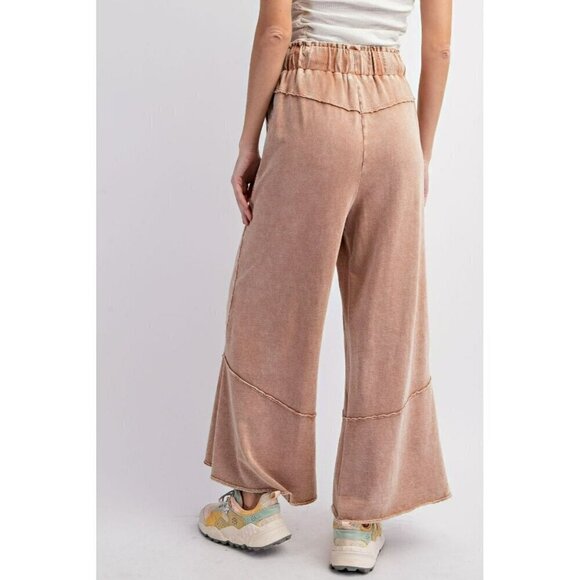 Chill Vibes Mineral Washed Terry Knit Wide Leg Pants in Cappuccino - Picture 5 of 5